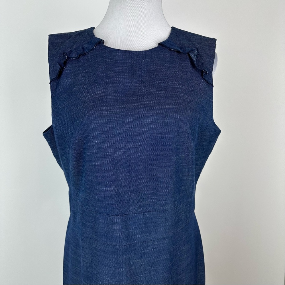 Ann Taylor Blue Navy Ruffle Shoulder Shift Dress Size 12 - Picture 2 of 12